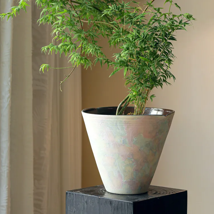 复古田园风粉蓝晕染景德镇陶瓷花盆大口径设计阳台简约绿植盆霓裳