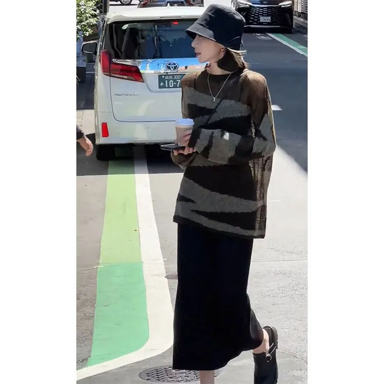 洋气个性老钱风穿搭一整套早秋复古风薄款长袖上衣高级感半身裙子