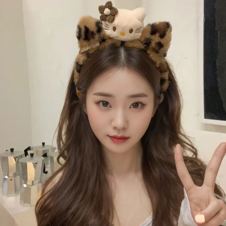 可爱豹纹猫咪毛绒发箍居家少女洗脸头箍化妆敷面膜压发发卡发饰品