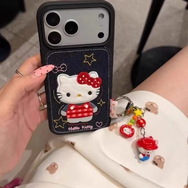 秋冬毛绒牛仔刺绣猫咪适用iPhone17promax手机壳15新款16pro防摔