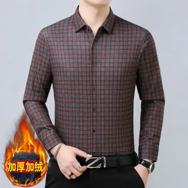 卡尔皮诺5831款长袖保暖格子冬季宽松型中年衬衫衬衣修身衬衣时尚