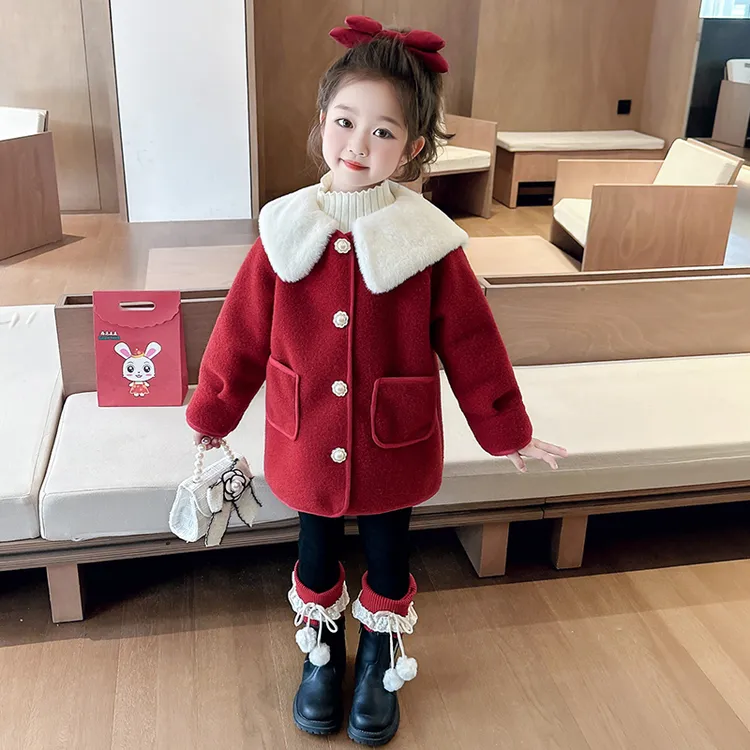 韩版女童呢大衣冬装2025新款儿童洋气女宝宝时尚后背蝴蝶结外套潮