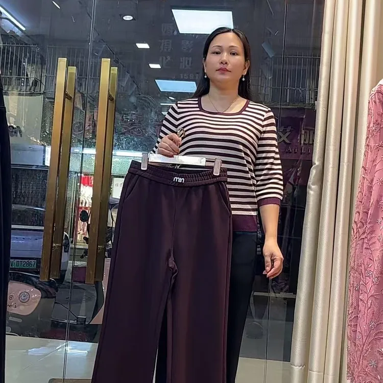 秋季新款高腰直筒阔腿女士垂感九分休闲裤