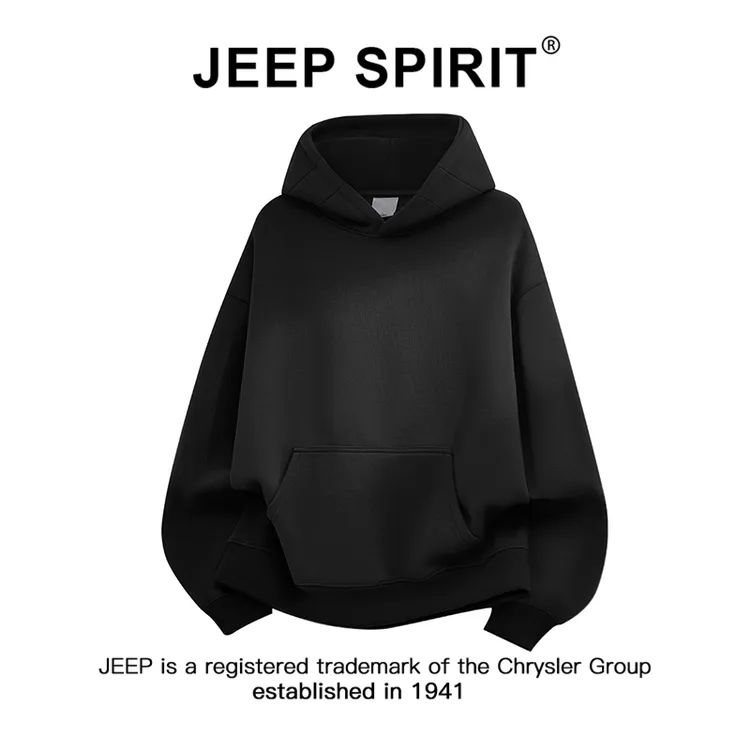 JEEPSPIRIT吉普高街男士纯色连帽卫衣春秋季cleanfit套头休闲上衣