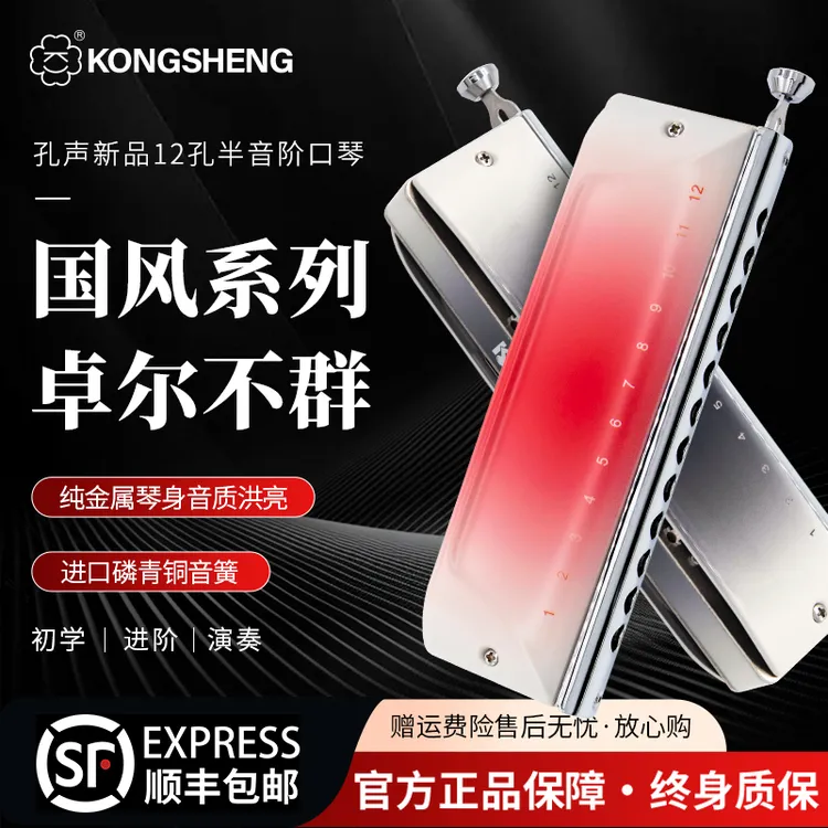 孔声国风渐变盖板12孔半音阶口琴成人用新手初学进阶专业演奏乐器