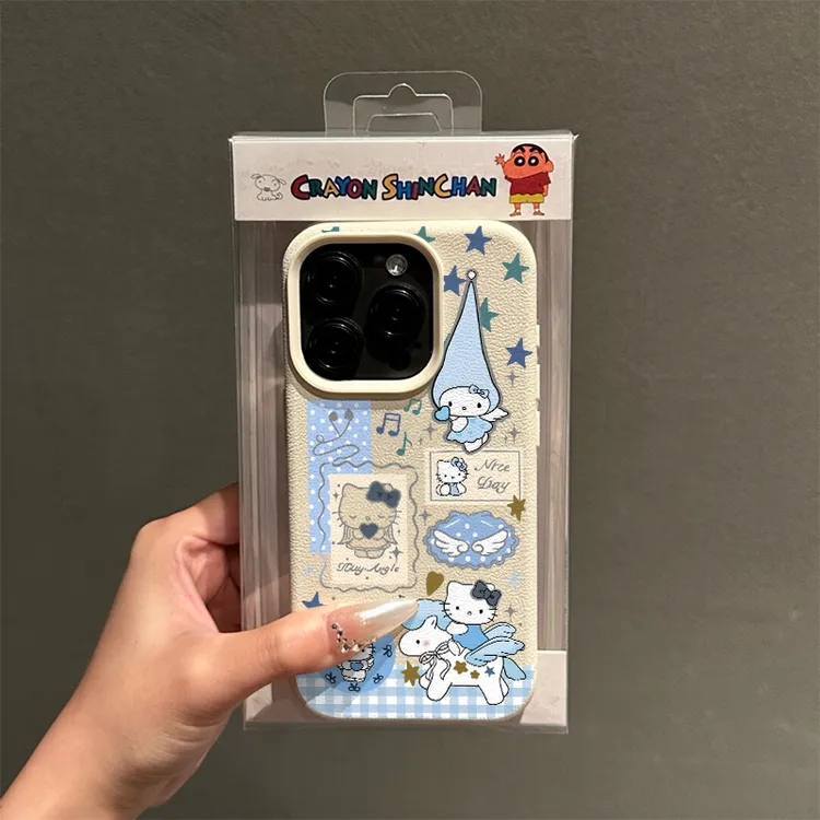 奥菲顿爱心天使小kitty适用iPhone17/16/15荔枝纹苹果14/13手机壳