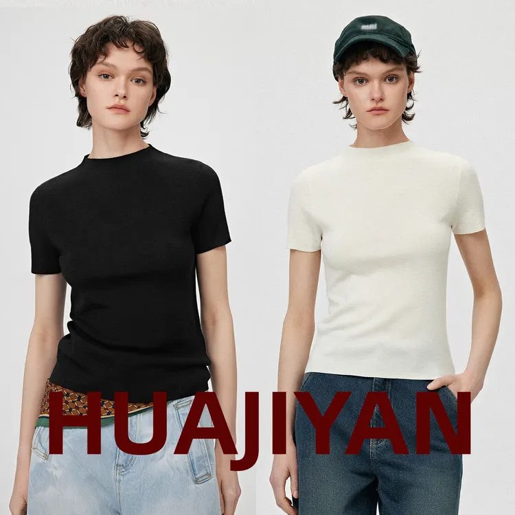 华吉言/HUAJIYAN【双子星】全羊毛60支精仿扬子纱经典双色短袖T恤