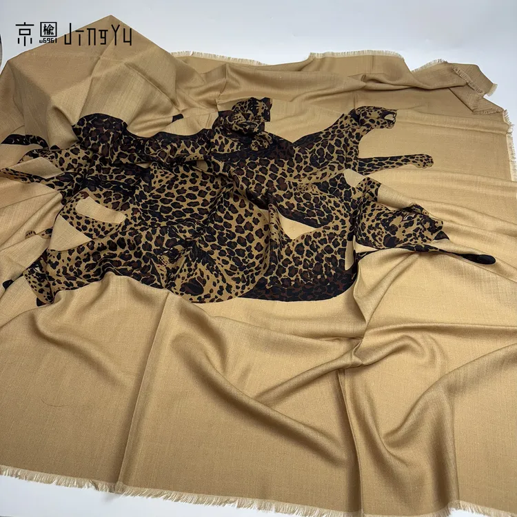 京榆 丨猎豹丨100%澳洲绵羊毛秋冬保暖超大方巾围巾披肩外搭135cm