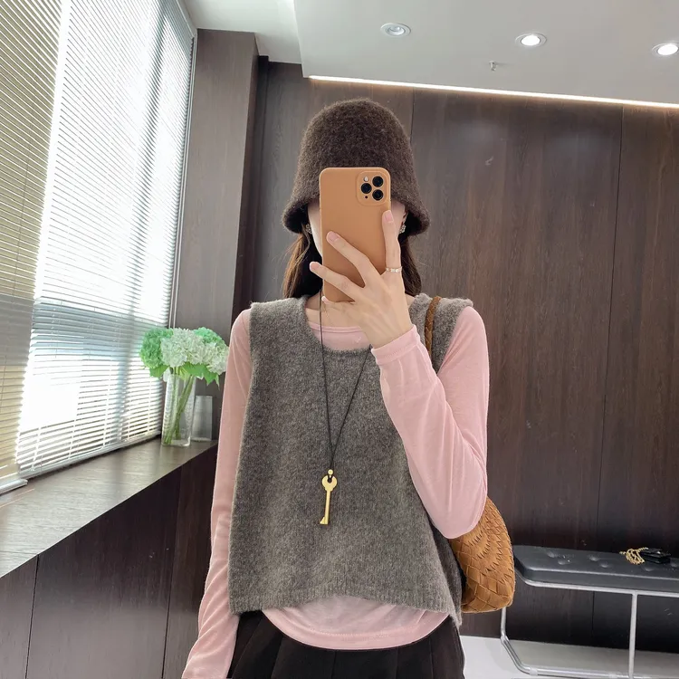 IMFLY金小金自制女装 套装DYW9783早秋长袖打底+针织马甲两件套