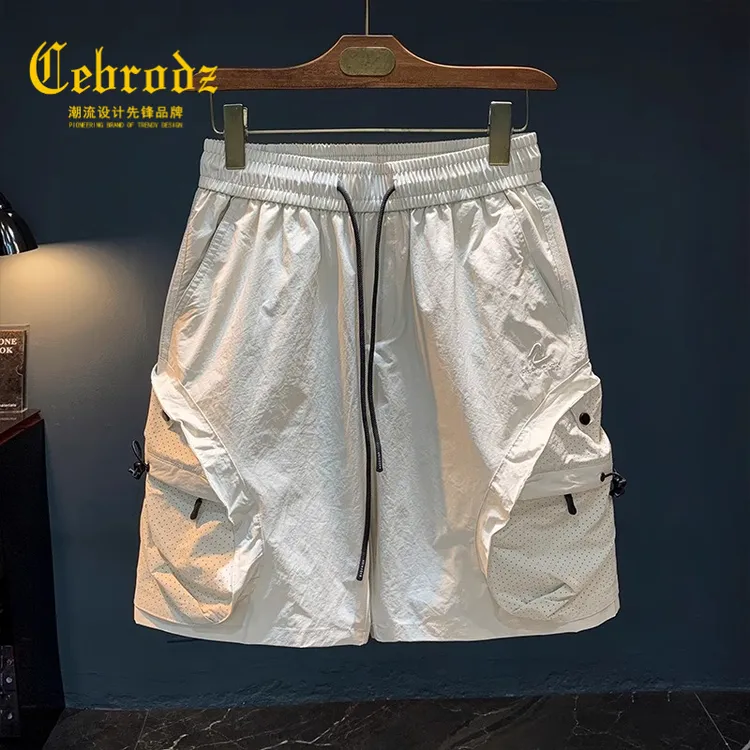 Cebrodz大口袋设计感工装短裤男潮流大码冰丝中裤夏季薄款五分裤