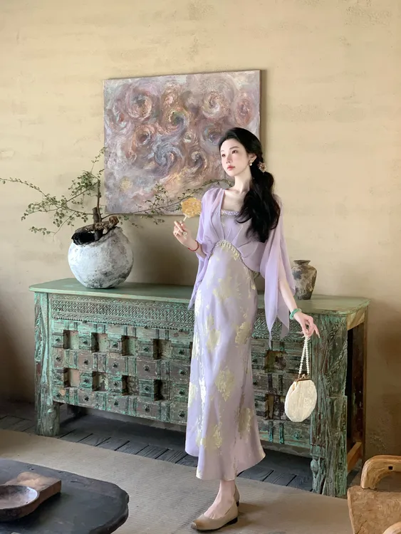 【雅乔定制】广寒仙子 国风提花雪纺拼接假两件连衣裙DYLL-25036758