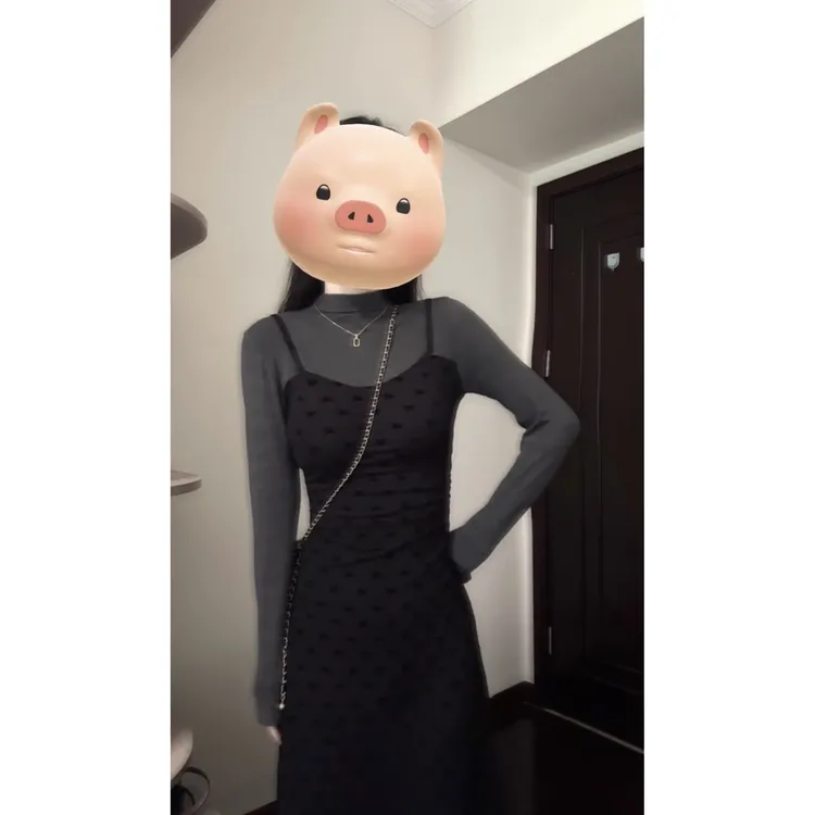 法式假两件半高领针织连衣裙女2025秋冬新款显瘦气质长裙子