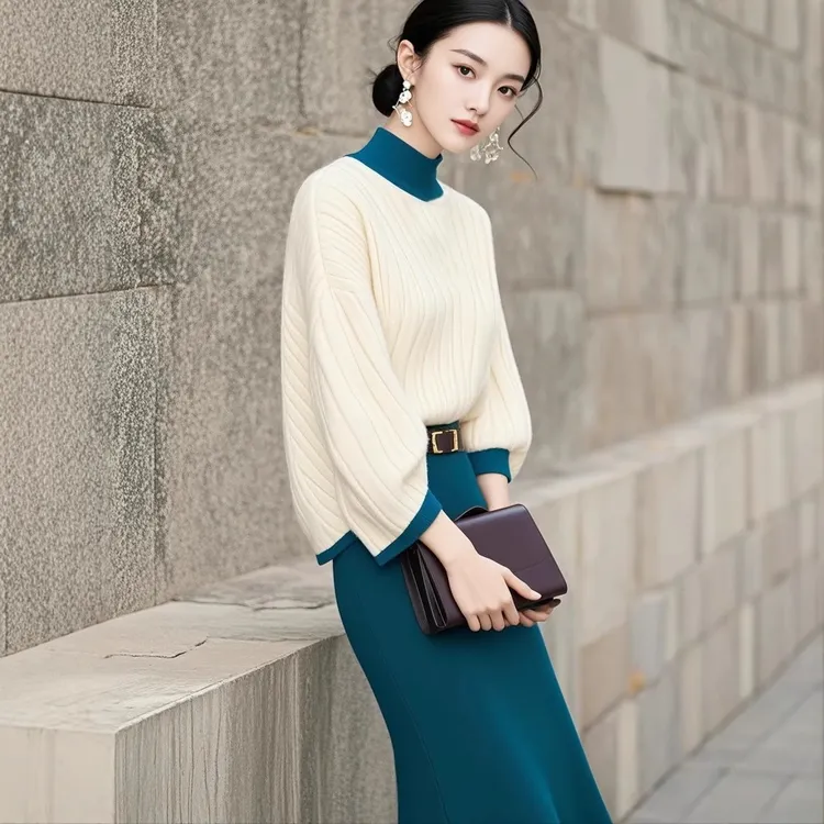 2024冬季气质高级感独特绝美超好看安可拉穿搭白色毛衣半身裙套装