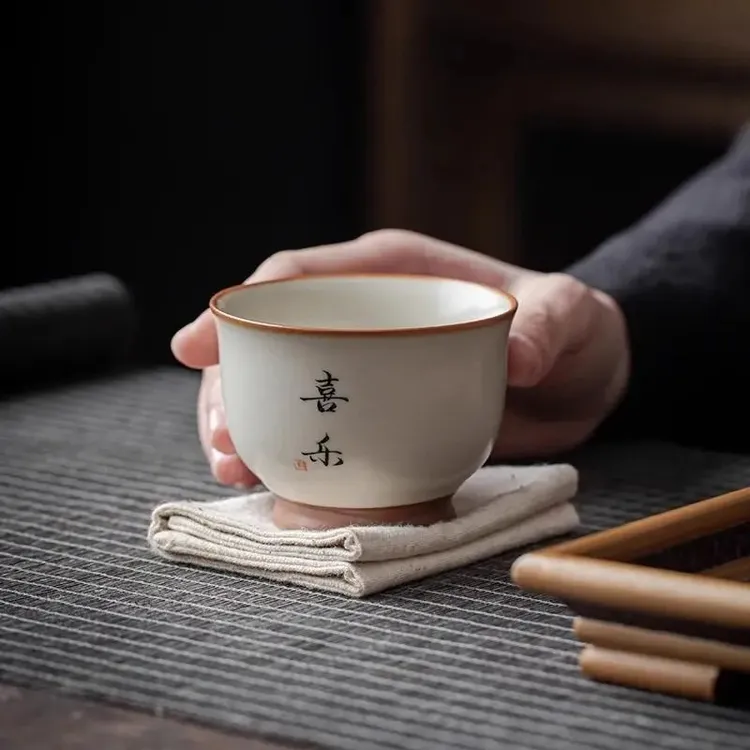 2025新款主人杯简约家用茶盏碗单杯陶瓷个人专用品茗杯汝瓷高脚杯
