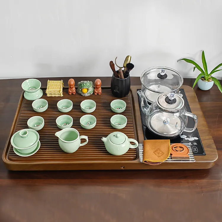 茶盘桌面专用整套功夫茶具套装家用办公室全自动烧水壶一体泡茶台