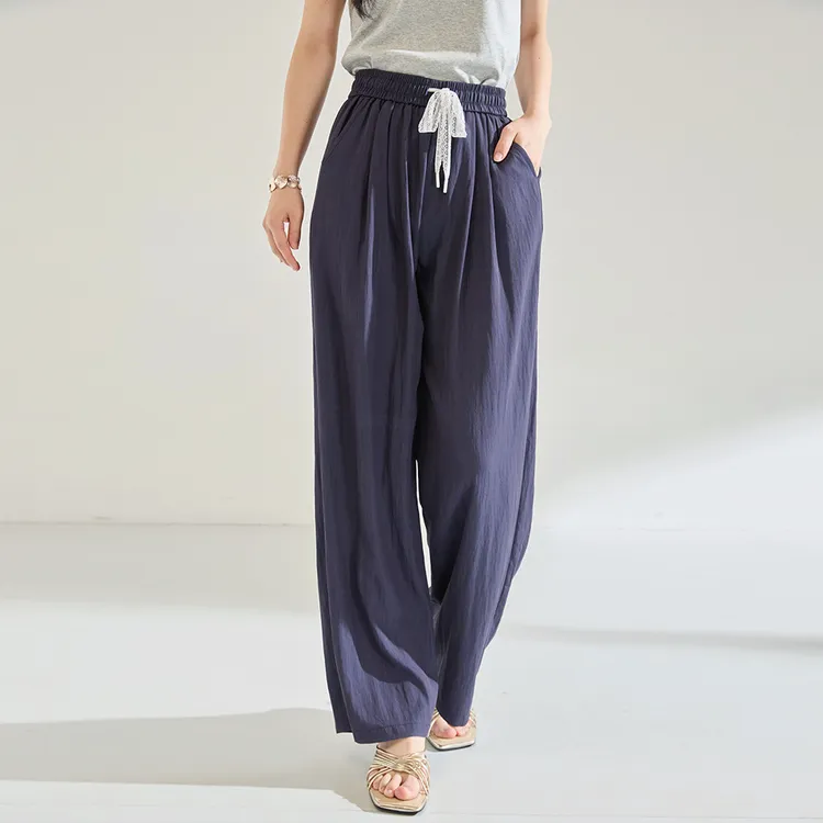 夏季新【凉感】牛仔蓝松弛感直筒阔腿裤女休闲垂感裤子宽松休闲夏季