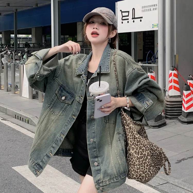 水洗复古美式牛仔外套女高街潮牌宽松情侣休闲宽松百搭上衣8659