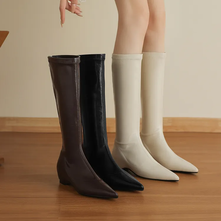 2025秋冬新款时尚高筒弹力瘦瘦靴子小个子内增高中跟不过膝长靴女