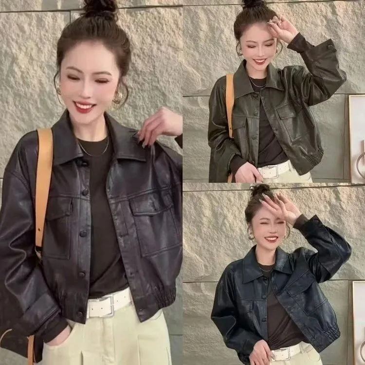 【宋轶同款】海宁油蜡皮植鞣皮衣外套高雅轻奢秋季新款短款外套