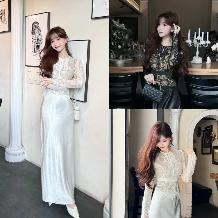 《悉尼海岸》御姐高级感蕾丝镂空上衣➕高级感缎面鱼尾半身裙
