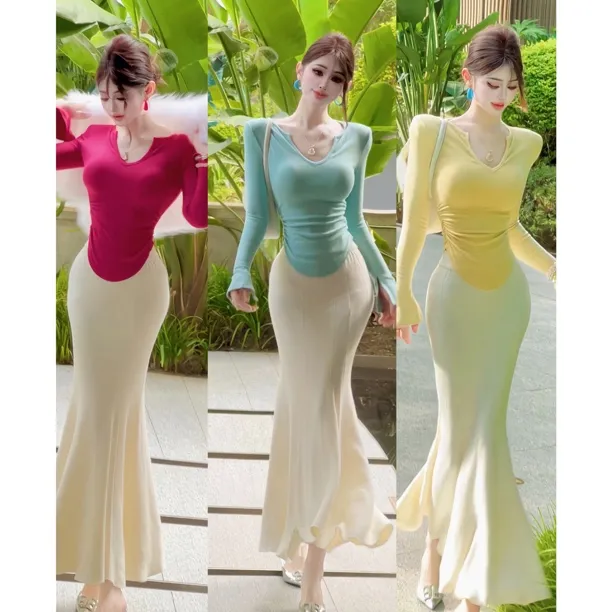 郁儿baby【冬日冰淇淋】气质修身型纽扣V领氛围感上衣➕秋冬款鱼尾裙