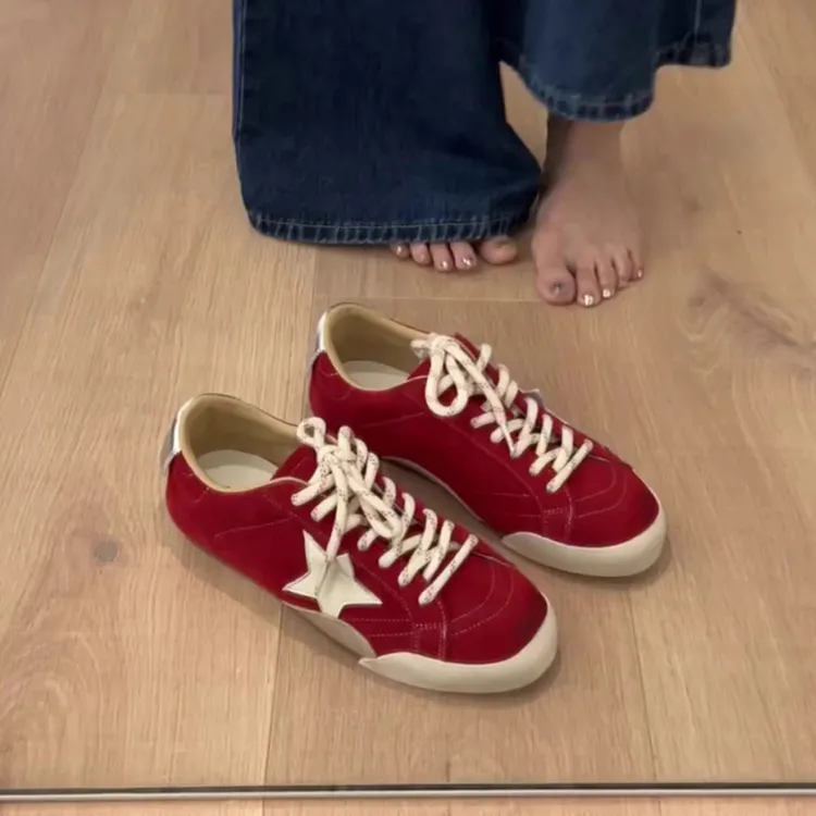 【万达撤柜】平底星星板鞋脏脏鞋鞋女做旧新款阿甘鞋百搭2025德训夏