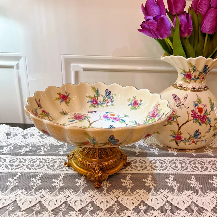 中式欧式果盘奢华创意家居陶瓷水果盘套装客厅干果盘茶几零食点心