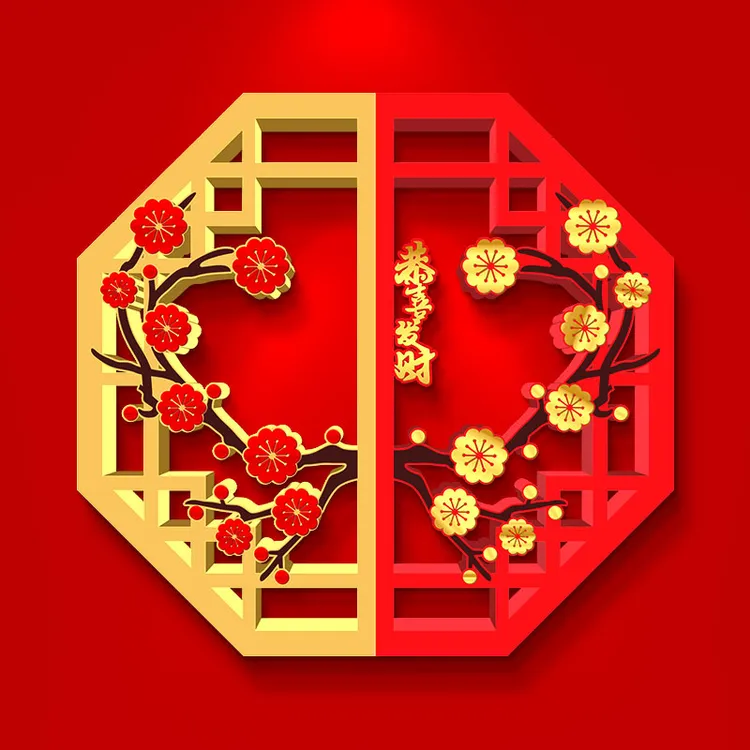 俏灵珑ins新年装饰PVC亚克力立体喜庆装扮花窗花格栅88001