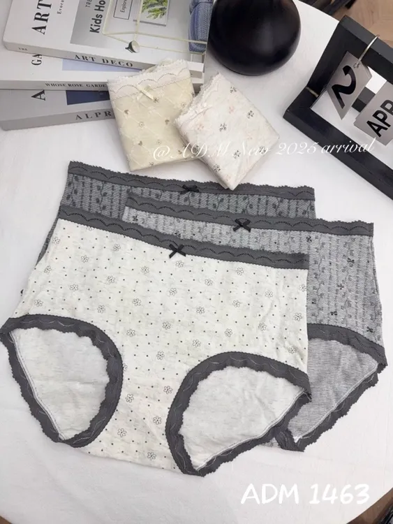 丸子家【落日琥珀】中腰蝴蝶结格雷系灰色蕾丝边抑菌少女三角内裤