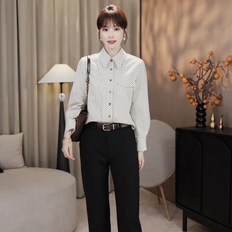 LMENY“条纹控”入秋闭眼入～双层不对称门襟色织条纹衬衫25CC018