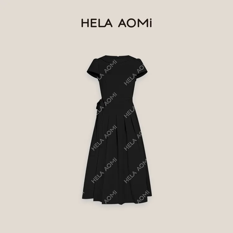 HELA AOMI“优雅赫拉”设计感系带船领高级感短袖连衣裙CY5BB72664