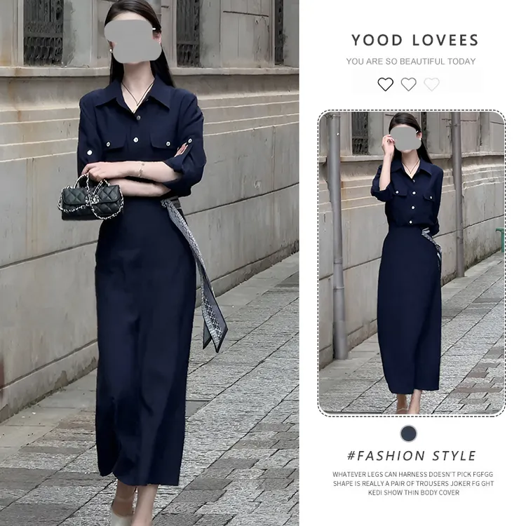 法式POLO假两件连衣裙女2025春秋收腰显瘦气质通勤赫本风衬衫裙子