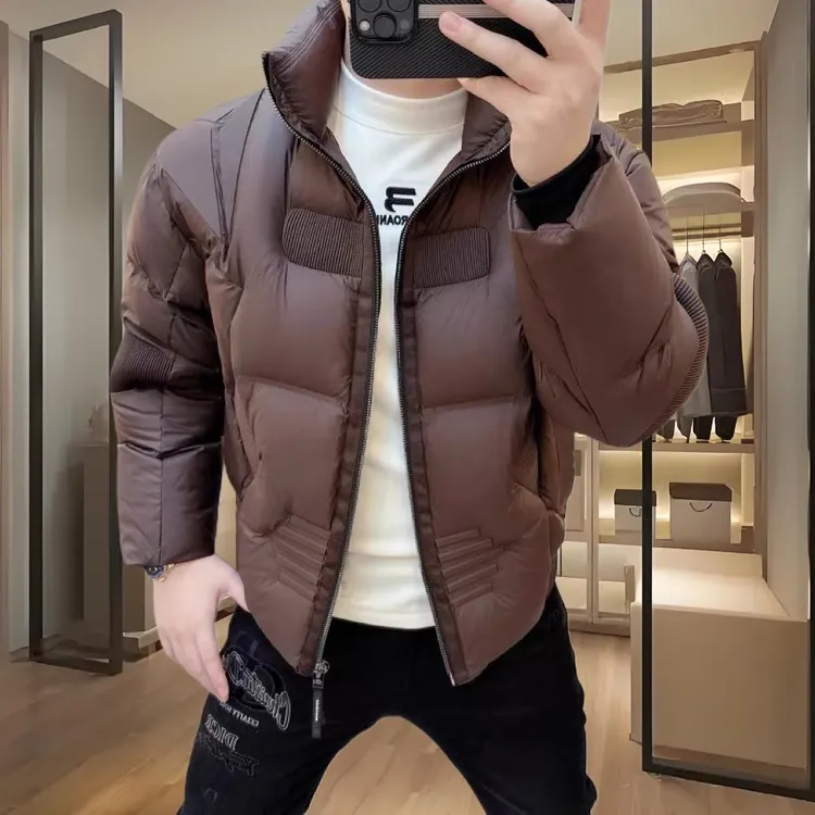 欧洲站高端冬季男士立领羽绒服时尚个性纯色加厚百搭修身保暖外套