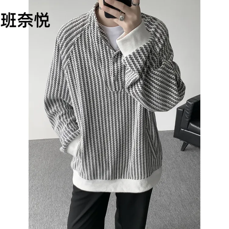 鱼骨纹排口卫衣男2025秋冬季新款潮牌重磅宽松休闲慵懒风长袖上衣