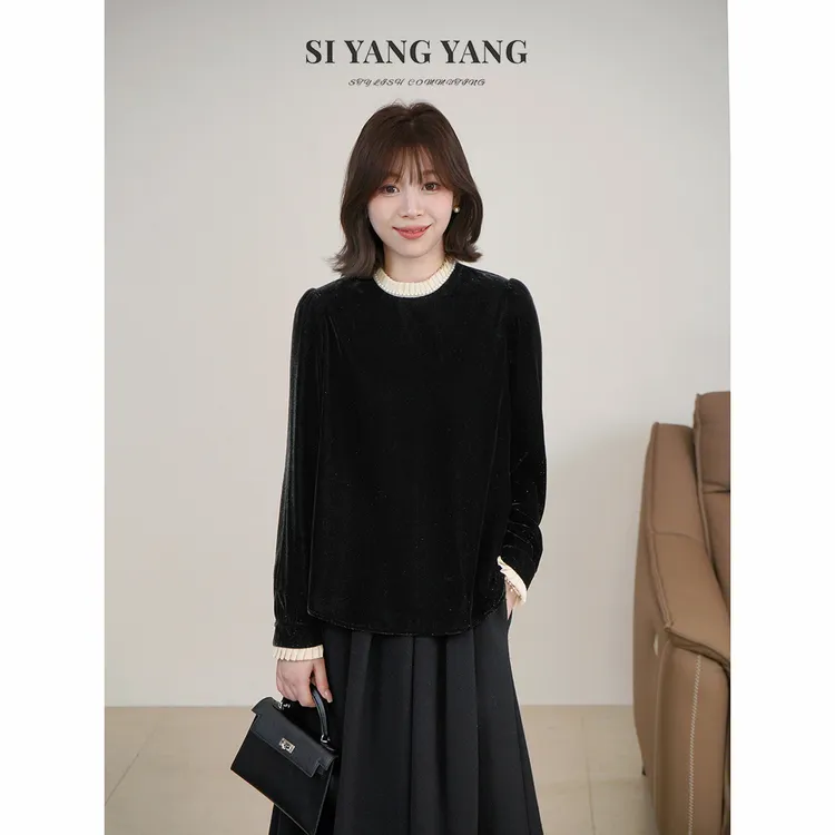 斯洋洋轻奢舒适时尚软糯亲肤丝绒上衣SY410A044SYY