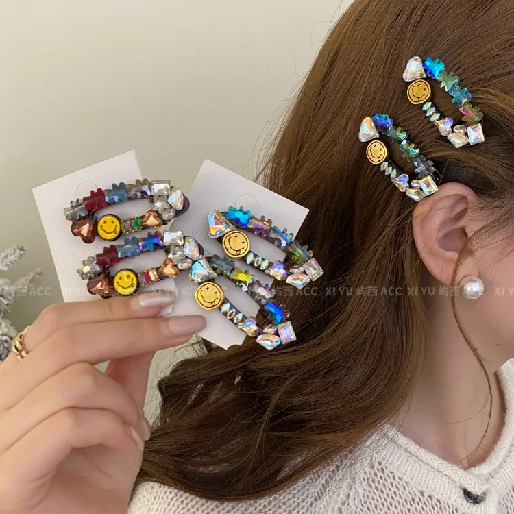 闪亮轻奢彩色重工彩钻鸭嘴夹甜美小众女高级感流海碎发夹秋冬韩版