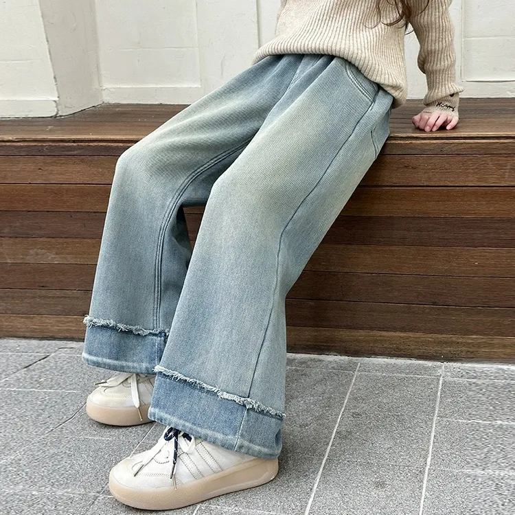 女童春秋款牛仔裤2025新款儿童中大童春季网红外穿女孩直筒阔腿