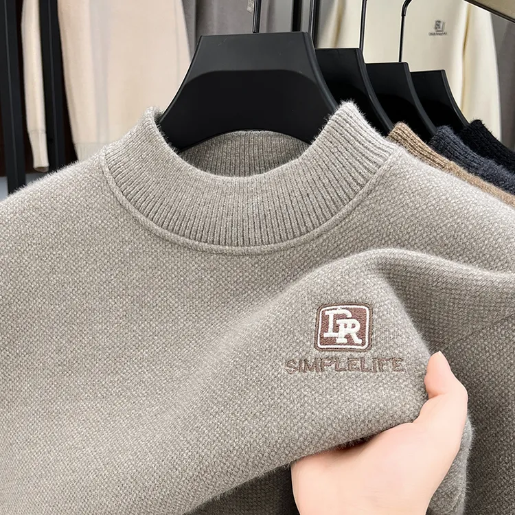 【雪貂一体绒】爆款男士半高领加绒加厚毛衣保暖针织打底衫不起球