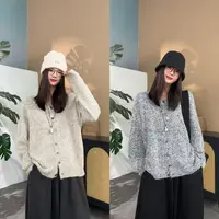  【SI MO】7121秋日韩系慵懒软糯百搭圆领混织花线毛衣开衫