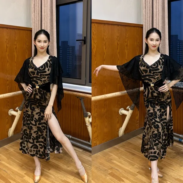 LOYAL舞服 【雅】系列 蝴蝶飘袖 蕾丝V领 金属丝绒显瘦开叉鱼尾裙