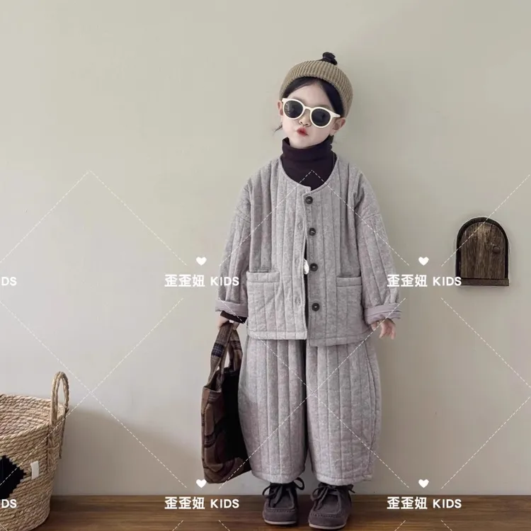 【歪歪妞童装】8842儿童复古森系棉麻加厚保暖棉服棉裤