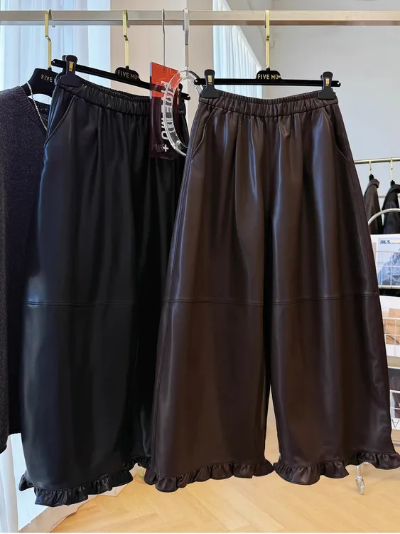 女童高腰皮裤2025秋装新款美式宽松直筒阔腿裤子中大童洋气长裤潮