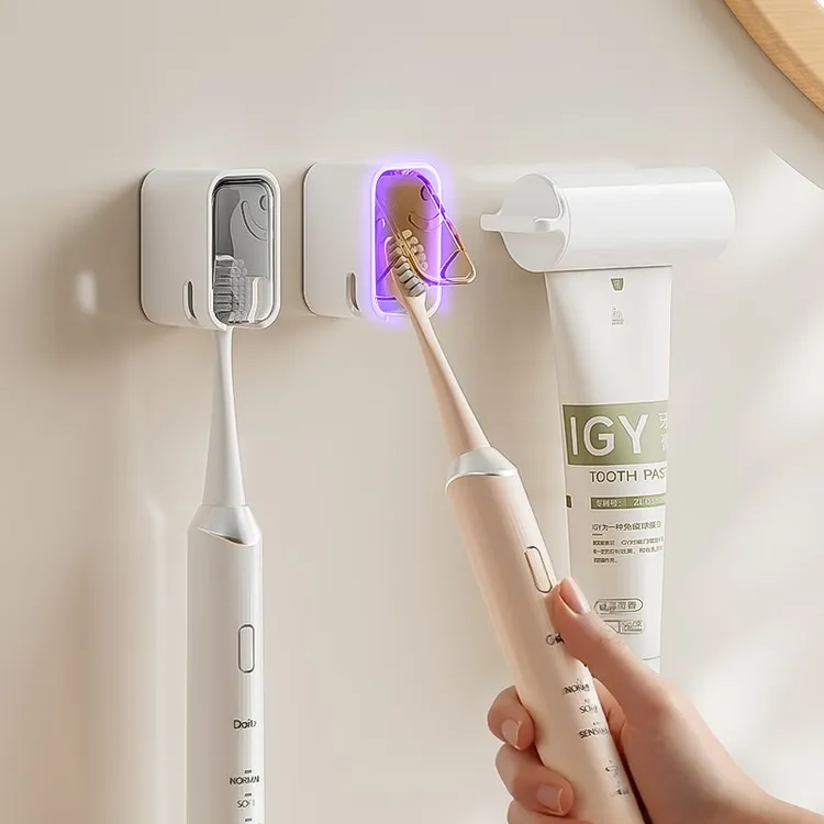 防尘带盖简约牙刷架牙具神器免打孔卫生间家用浴室壁挂式挤牙膏器