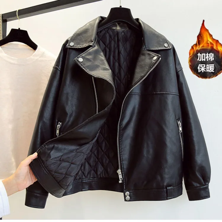 时尚皮衣外套女春秋美式痞帅黑色甜酷风机车PU皮宽松夹克上衣潮