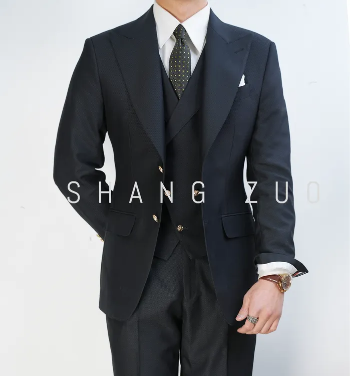 男士意式轻奢藏青色秋款金属扣布雷泽休闲商务2025潮款痞帅男西装