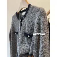 杂色灰浣熊小香风」宝藏百搭款！圆领厚款显瘦针织开衫女上衣