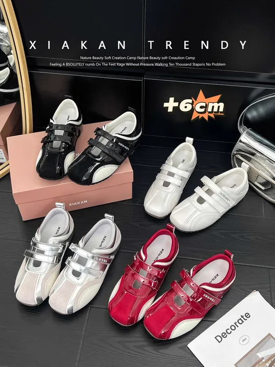 XIAKAN 内增高6cm魔术贴镂空运动玛丽珍鞋女夏款百搭休闲德训鞋潮