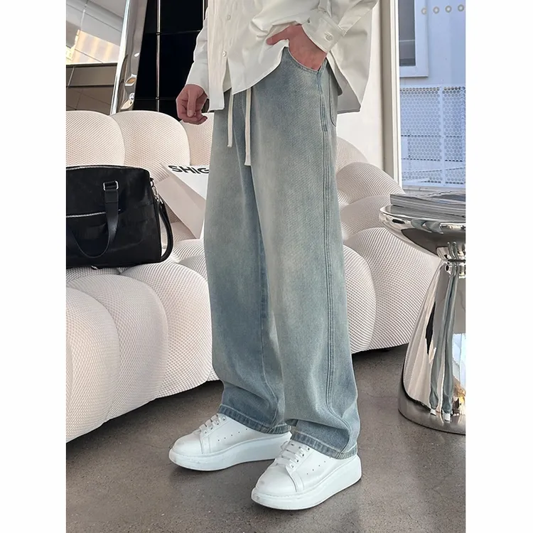 【时尚起易】春夏软牛仔裤男女款休闲百搭宽松浅色复古垂感直筒裤男