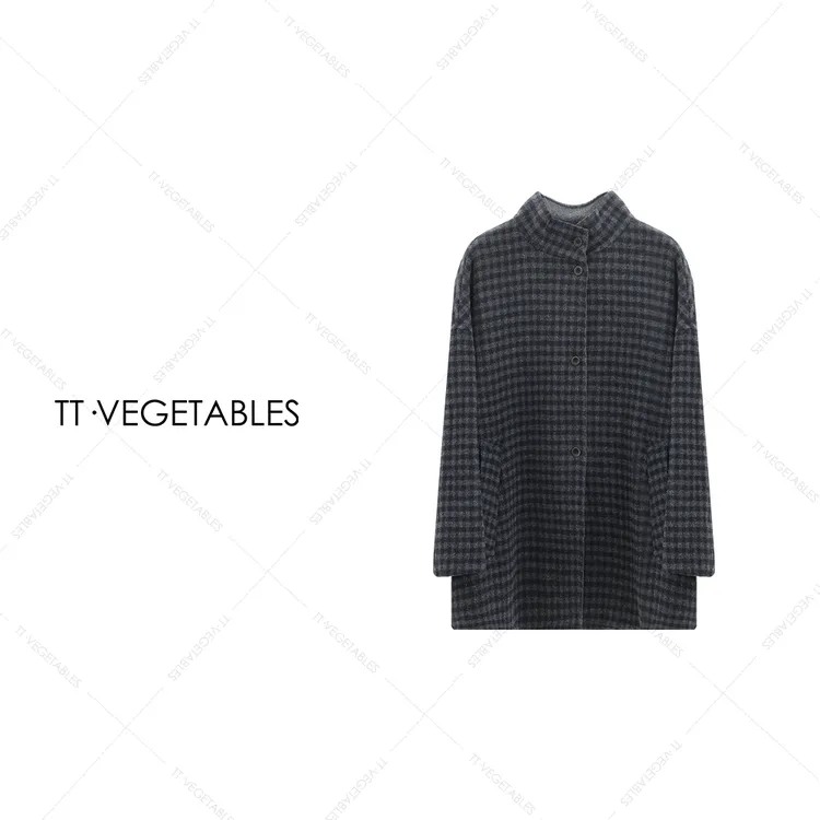 TT・VEGETABLES【序白】初醉 羊绒磨毛格子呢大衣休闲毛呢外套521781