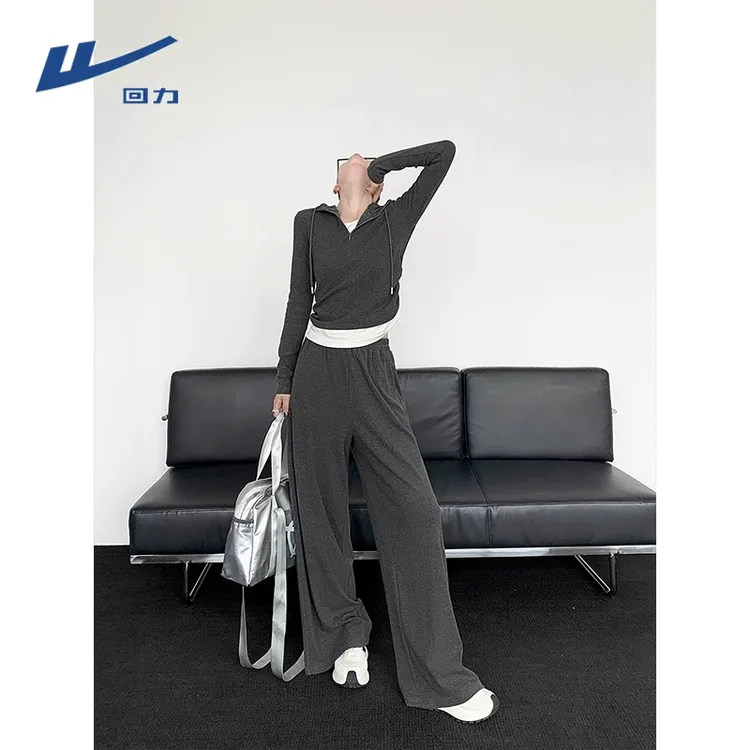 回力假两件休闲套装女2025秋新款收腰外套阔腿裤两件装秋季显瘦女